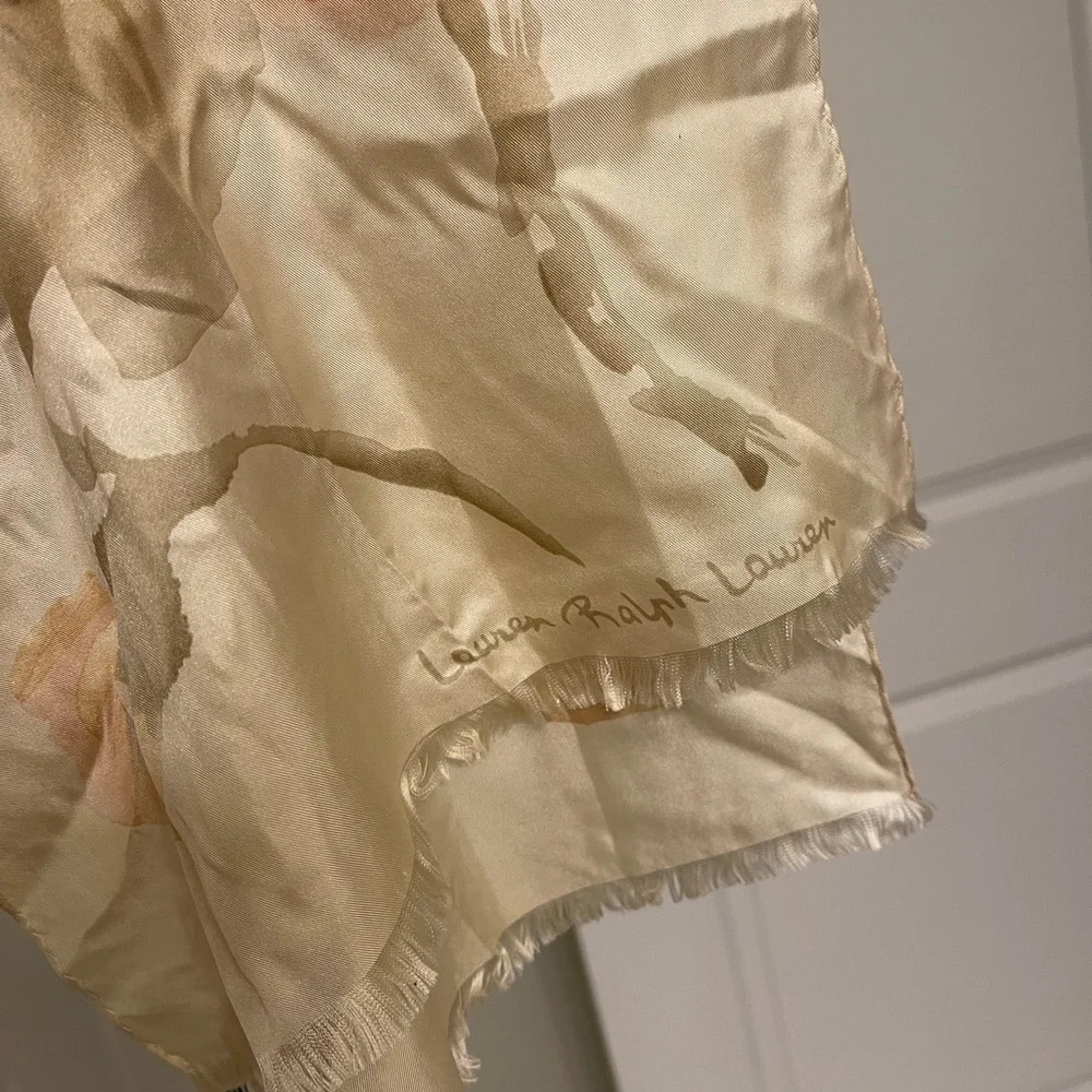 Lauren Ralph Lauren Floral Silk Scarf - Cream and Tan - Picture 5 of 5
